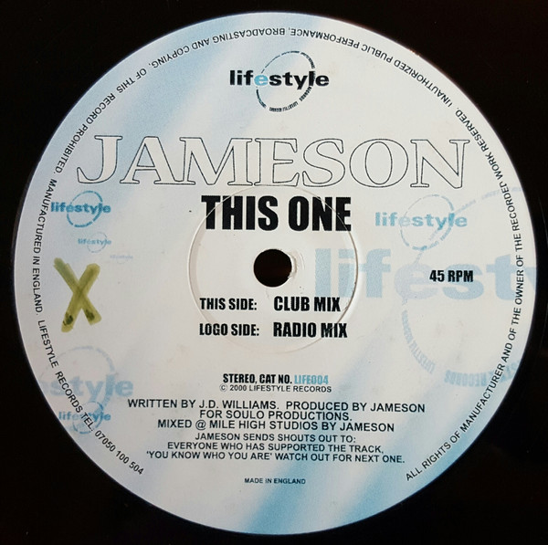 This One by Jameson - 12", UK. 2000. Electronic/UK Garage Very Good Plus (VG+) Near Mint (NM or M-) vinyl Nottingham.