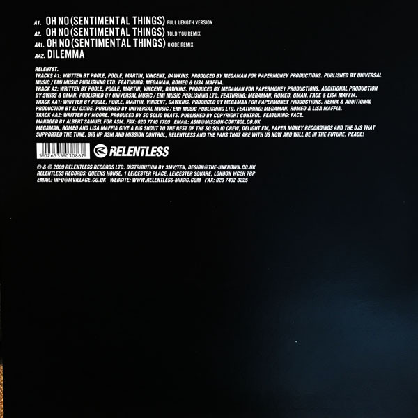 Oh No (Sentimental Things) / Dilemma by So Solid Crew - 12", UK. 2000. Electronic/UK Garage Very Good Plus (VG+) Very Good (VG) - vinyl For Sale in Nottingham. - 2