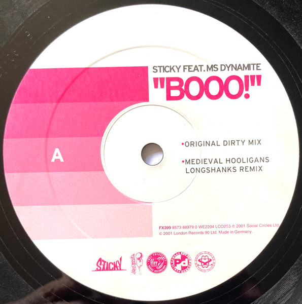 Booo! by Sticky Feat. Ms Dynamite* - 12", UK. 2001. Electronic/UK Garage, House Very Good (VG) Very Good Plus (VG+) - vinyl For Sale in Nottingham. - 2