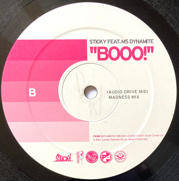 Booo! by Sticky Feat. Ms Dynamite* - 12", UK. 2001. Electronic/UK Garage, House Very Good (VG) Very Good Plus (VG+) - vinyl For Sale in Nottingham. - 3