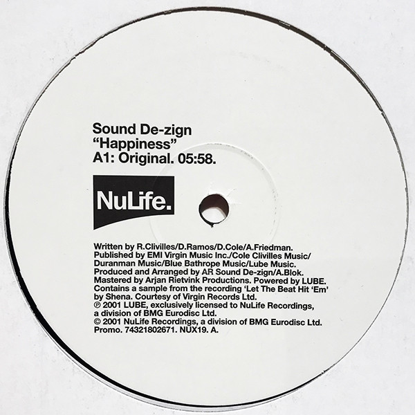 Happiness by Sound De-Zign - 12", Promo, UK. 2001. Electronic/Trance, UK Garage Near Mint (NM or M-) Very Good Plus (VG+) - vinyl For Sale in Nottingham. - 2
