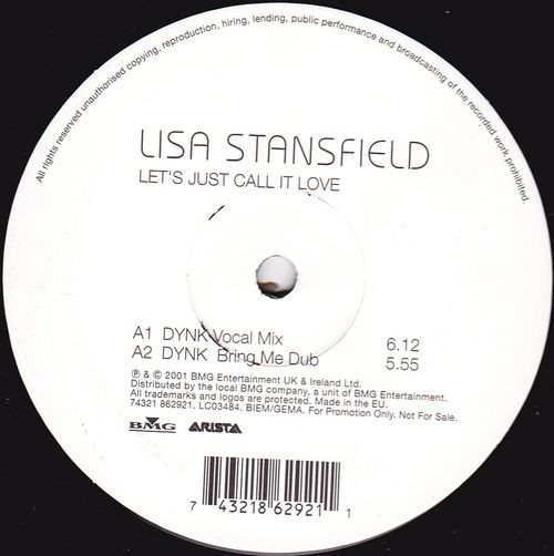 Let's Just Call It Love by Lisa Stansfield - 12", Promo, Europe. 2001. Electronic/UK Garage Very Good (VG) Generic vinyl Nottingham.