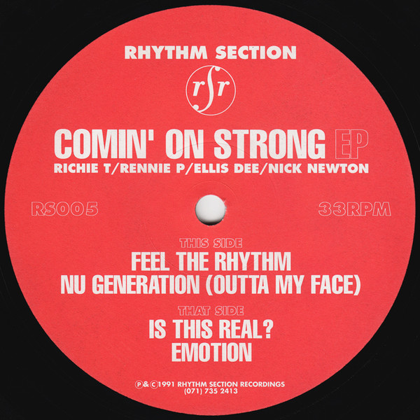 Comin' On Strong EP by Rhythm Section (2) - 12", EP, UK. 1991. Electronic/Breakbeat, Hardcore Very Good (VG) Generic - vinyl For Sale in Nottingham. - 2