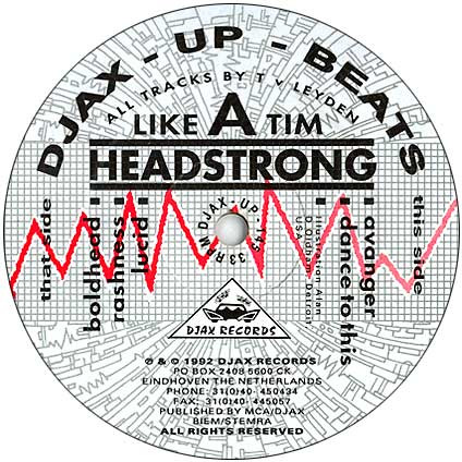 Headstrong by Like A Tim - 12", Netherlands. 1992. Electronic/Techno, Acid Very Good Plus (VG+) Generic vinyl Nottingham.