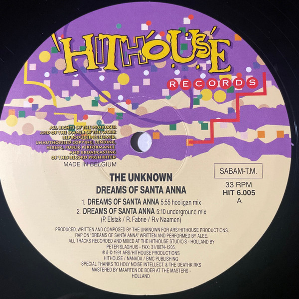 Dreams Of Santa Anna by The Unknown (2) - 12", Belgium. 1991. Electronic/Breakbeat, Hardcore, Techno Very Good Plus (VG+) Very Good (VG) - vinyl For Sale in Nottingham. - 3