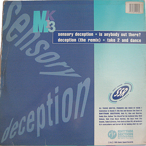 Sensory Deception by MK 13 - 12", UK. 1991. Electronic/Breakbeat, House, Hardcore, Techno, Bleep Very Good Plus (VG+) Very Good (VG) - vinyl For Sale in Nottingham. - 2