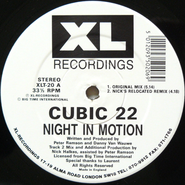 Night In Motion by Cubic 22 - 12", UK. 1991. Electronic/Hardcore, Techno Near Mint (NM or M-) Very Good Plus (VG+) - vinyl For Sale in Nottingham. - 2