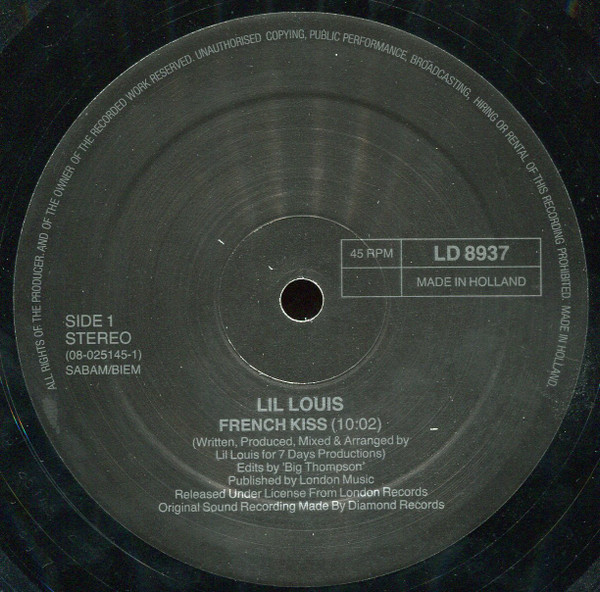 French Kiss by Lil Louis* - 12", Belgium. 1989. Electronic/House Very Good Plus (VG+) Very Good Plus (VG+) - vinyl For Sale in Nottingham. - 3