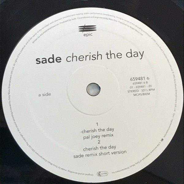 Cherish The Day by Sade - 12", Single, UK. 1993. Electronic/Downtempo Very Good Plus (VG+) Very Good Plus (VG+) - vinyl For Sale in Nottingham. - 3