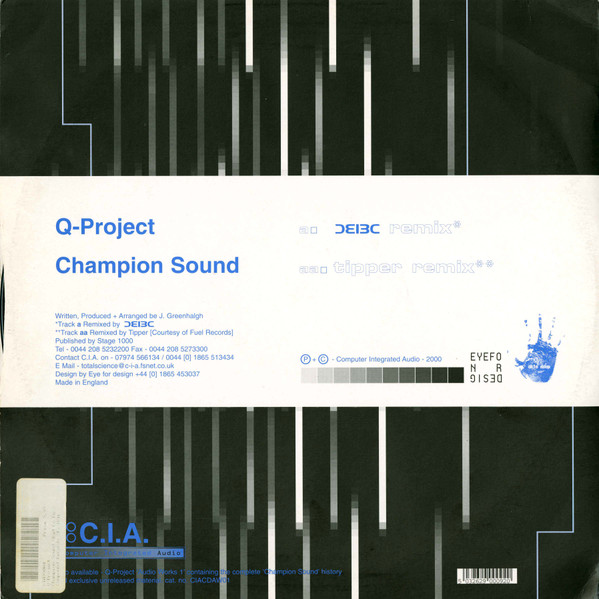 Champion Sound (Remixes) by Q-Project* - 12", UK. 2000. Electronic/Glitch, Drum n Bass Good (G) Generic - vinyl For Sale in Nottingham. - 2