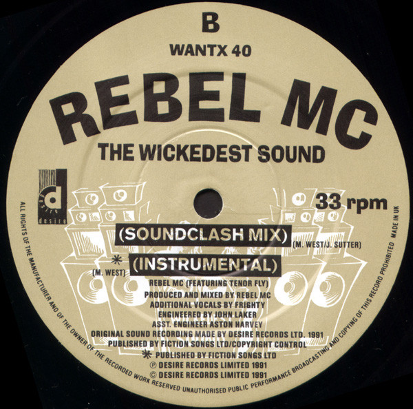 The Wickedest Sound by Rebel MC Featuring Tenor Fly - 12", UK. 1991. Electronic, Hip Hop/Breakbeat, Hardcore, Ragga HipHop, Dub Very Good (VG) Generic - vinyl For Sale in Nottingham. - 4
