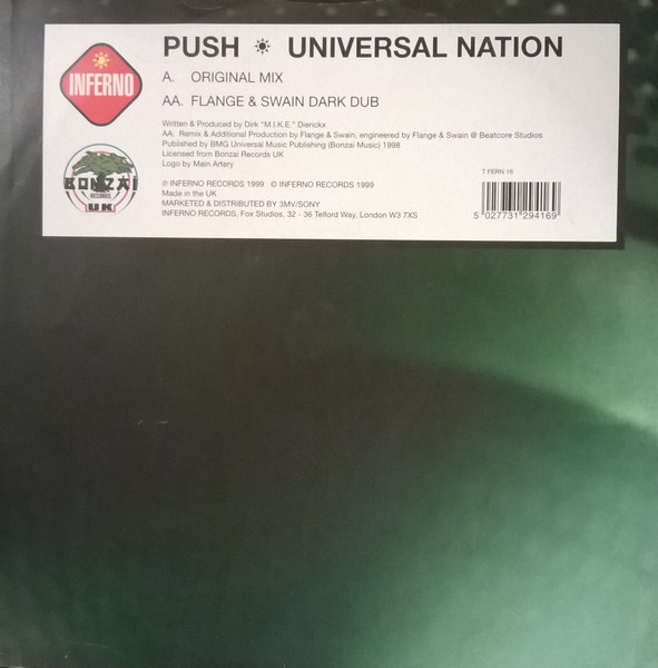Universal Nation by Push - 12", UK. 1999. Electronic/Trance Very Good Plus (VG+) Very Good Plus (VG+) - vinyl For Sale in Nottingham. - 2