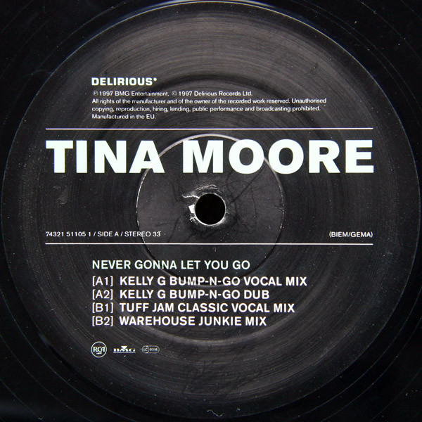 Never Gonna Let You Go by Tina Moore - 12", Europe. 1997. Electronic/House, UK Garage Very Good Plus (VG+) Very Good (VG) - vinyl For Sale in Nottingham. - 3