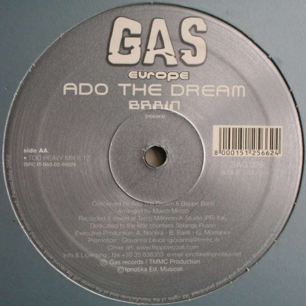 Brain by Ado The Dream - 12", Italy. 2002. Electronic/Hard Trance Very Good Plus (VG+) Near Mint (NM or M-) vinyl Nottingham.