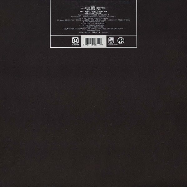 Horny (Boris Dlugosch Mixes) by Mousse T. Vs Hot 'N' Juicy - 12", UK. 1998. Electronic/House Very Good (VG) Very Good (VG) - vinyl For Sale in Nottingham. - 4
