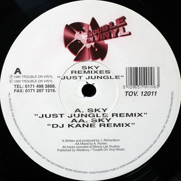 Sky Remixes by Just Jungle - 12", UK. 1995. Electronic/Drum n Bass Very Good (VG) Very Good Plus (VG+) - vinyl For Sale in Nottingham. - 3