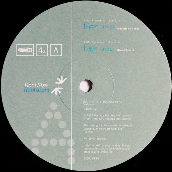 Heroes by Roni Size / Reprazent - 12", UK & Europe. 1997. Electronic/Drum n Bass Very Good (VG) Near Mint (NM or M-) - vinyl For Sale in Nottingham. - 3