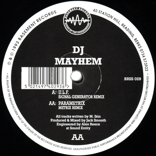 U.L.F. / Parametrix by DJ Mayhem - 12", UK. 1993. Electronic/Breakbeat, Hardcore, Techno Very Good Plus (VG+) Generic vinyl Nottingham.
