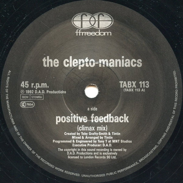 Positive Feedback by Cleptomaniacs* - 12", UK. 1992. Electronic/Breakbeat, Hardcore, Techno Very Good (VG) Generic - vinyl For Sale in Nottingham. - 3