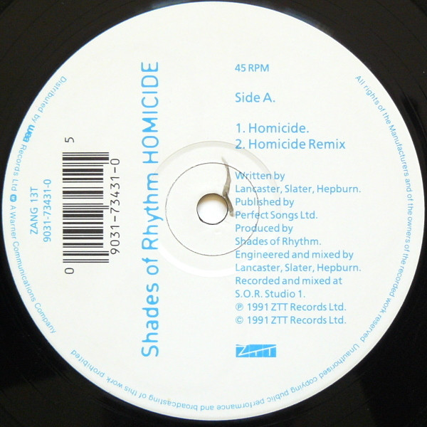 Homicide / Exorcist by Shades Of Rhythm - 12", UK. 1991. Electronic/Breakbeat, Techno, Acid Very Good (VG) Generic - vinyl For Sale in Nottingham. - 3