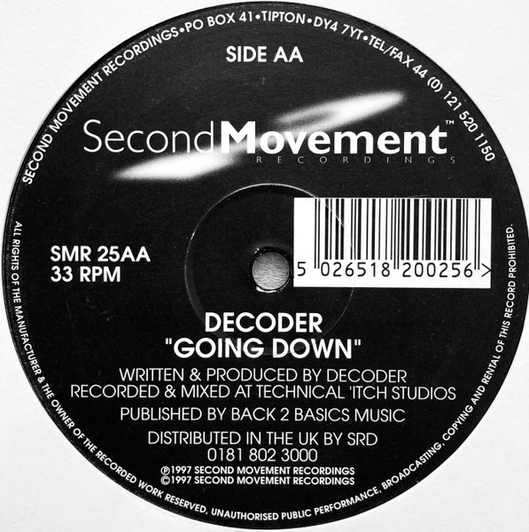Elements (Technical 'Itch Remix) / Going Down by Decoder - 12", Ltd, UK. 1997. Electronic/Drum n Bass Very Good Plus (VG+) Very Good Plus (VG+) - vinyl For Sale in Nottingham. - 2