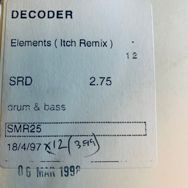 Elements (Technical 'Itch Remix) / Going Down by Decoder - 12", Ltd, UK. 1997. Electronic/Drum n Bass Very Good Plus (VG+) Very Good Plus (VG+) - vinyl For Sale in Nottingham. - 5