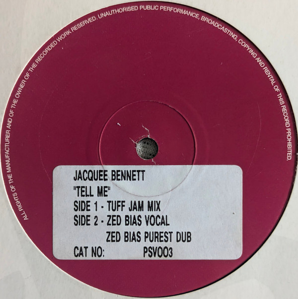 Tell Me by Jacquee Bennett - 12", Sti, UK. 2000. Electronic/UK Garage Very Good (VG) Generic vinyl Nottingham.