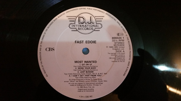 Most Wanted by Fast Eddie* - LP, Album, UK. 1989. Electronic/Hip-House Near Mint (NM or M-) Very Good (VG) - vinyl For Sale in Nottingham. - 3