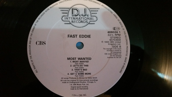 Most Wanted by Fast Eddie* - LP, Album, UK. 1989. Electronic/Hip-House Near Mint (NM or M-) Very Good (VG) - vinyl For Sale in Nottingham. - 4