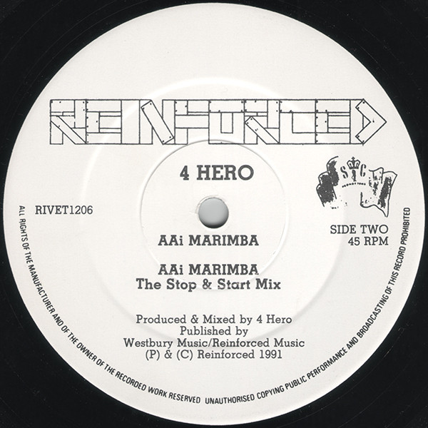 No Sleep Raver / Marimba by 4 Hero - 12", UK. 1991. Electronic/Hardcore, Breakbeat Very Good (VG) Very Good Plus (VG+) - vinyl For Sale in Nottingham. - 3
