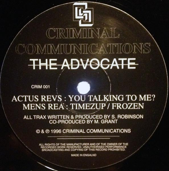 You Talking To Me? by The Advocate - 12", UK. 1996. Electronic/Breakbeat, Drum n Bass, Jungle Very Good (VG) Very Good (VG) - vinyl For Sale in Nottingham. - 2