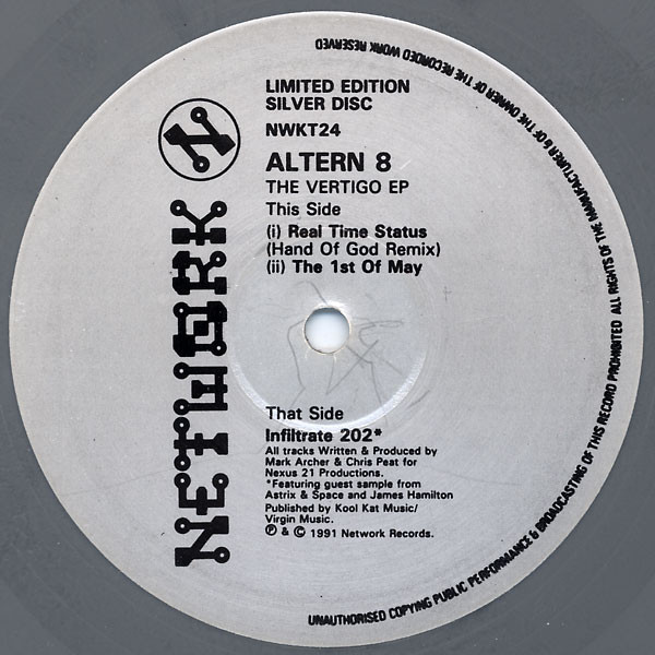 The Vertigo EP by Altern 8 - 12", EP, Ltd, MP, Sil, UK. 1991. Electronic/Breakbeat, Techno, Bleep Very Good Plus (VG+) Very Good (VG) - vinyl For Sale in Nottingham. - 2