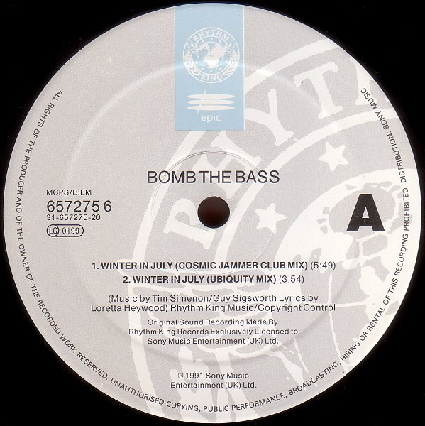 Winter In July by Bomb The Bass - 12", Single, UK. 1991. Electronic/Breakbeat, Downtempo Very Good Plus (VG+) Very Good Plus (VG+) - vinyl For Sale in Nottingham. - 3