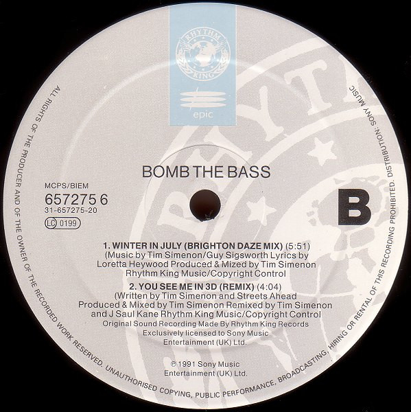 Winter In July by Bomb The Bass - 12", Single, UK. 1991. Electronic/Breakbeat, Downtempo Very Good Plus (VG+) Very Good Plus (VG+) - vinyl For Sale in Nottingham. - 4