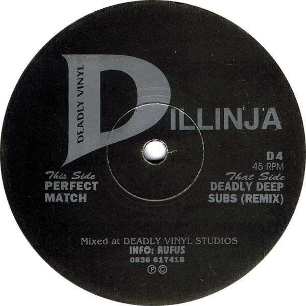 Deadly Deep Subs (Remix) / Perfect Match by Dillinja - 12", UK. 1994. Electronic/Drum n Bass, Jungle Very Good Plus (VG+) Generic vinyl Nottingham.