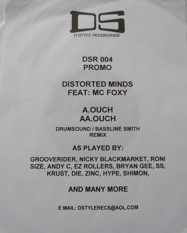 Ouch! by Distorted Minds - 12", Promo, W/Lbl, UK. 2003. Electronic/Drum n Bass Very Good (VG) Generic vinyl Nottingham.