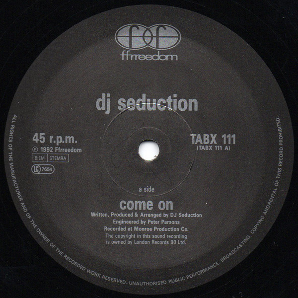 Come On / Hardcore Heaven (The Reincarnation) by DJ Seduction - 12", UK & Europe. 1992. Electronic/Breakbeat, Hardcore Very Good (VG) Generic - vinyl For Sale in Nottingham. - 3