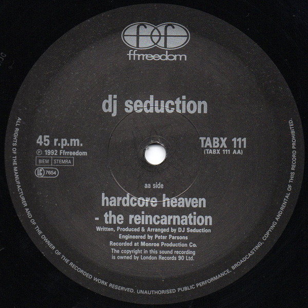Come On / Hardcore Heaven (The Reincarnation) by DJ Seduction - 12", UK & Europe. 1992. Electronic/Breakbeat, Hardcore Very Good (VG) Generic - vinyl For Sale in Nottingham. - 4