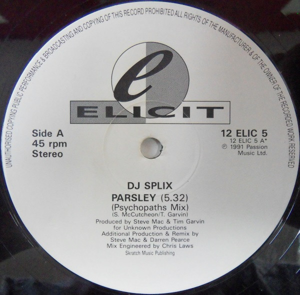 Parsley by DJ Splix - 12", UK. 1991. Electronic/Breakbeat, Hardcore Very Good (VG) Very Good (VG) - vinyl For Sale in Nottingham. - 2