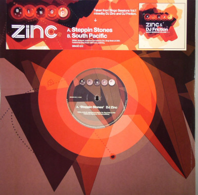 Steppin Stones / South Pacific by DJ Zinc - 12", UK. 2004. Electronic/Drum n Bass Good Plus (G+) Good (G) vinyl Nottingham.