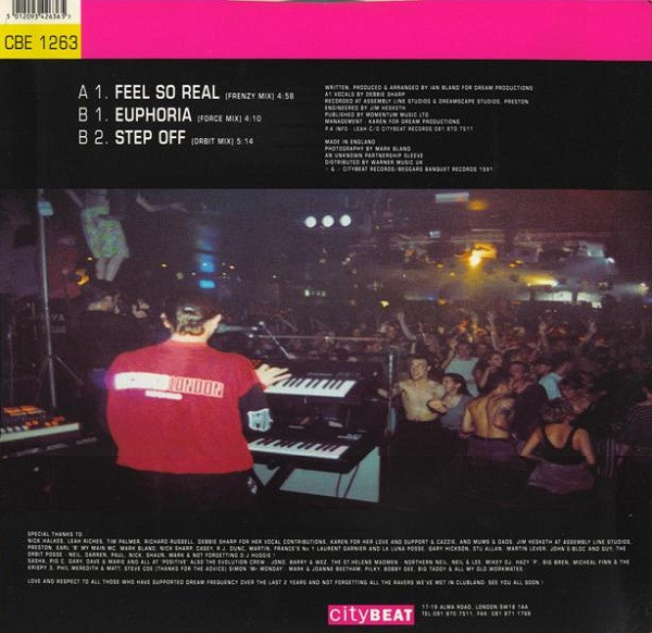 Feel So Real by Dream Frequency Featuring Debbie Sharp - 12", UK. 1991. Electronic/Breakbeat, House, Hardcore Good Plus (G+) Good Plus (G+) - vinyl For Sale in Nottingham. - 2