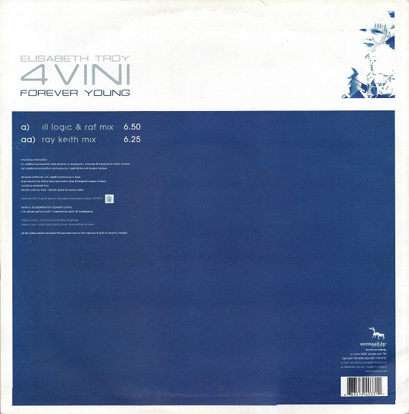 4 Vini (Forever Young) by Elisabeth Troy - 12", UK. 2002. Electronic/Drum n Bass Near Mint (NM or M-) Near Mint (NM or M-) - vinyl For Sale in Nottingham. - 2
