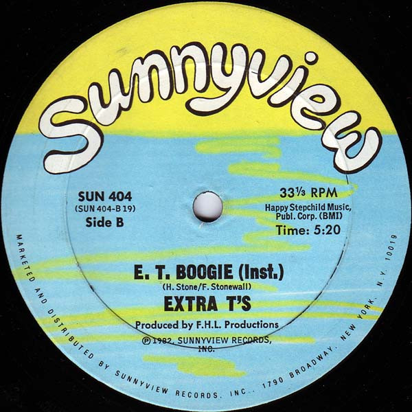 E. T. Boogie by Extra T's - 12", Single, US. 1982. Electronic, Hip Hop/Electro Good Plus (G+) Very Good (VG) - vinyl For Sale in Nottingham. - 2