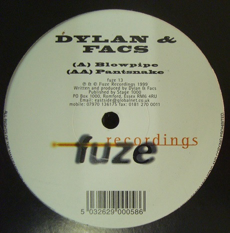 Blowpipe / Pantsnake by Dylan & Facs* - 12", UK. 1998. Electronic/Drum n Bass Very Good Plus (VG+) Generic vinyl Nottingham.