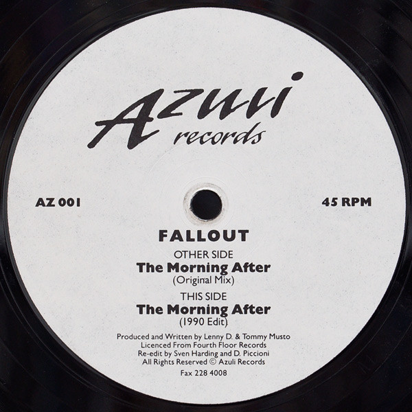 The Morning After by Fallout - 12", UK. 1990. Electronic/House, Techno Very Good Plus (VG+) Generic - vinyl For Sale in Nottingham. - 2