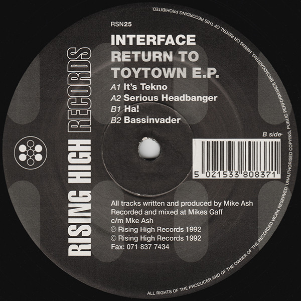 Return To Toytown E.P. by Interface - 12", EP, UK. 1992. Electronic/Breakbeat, Hardcore Very Good Plus (VG+) Very Good Plus (VG+) vinyl Nottingham.