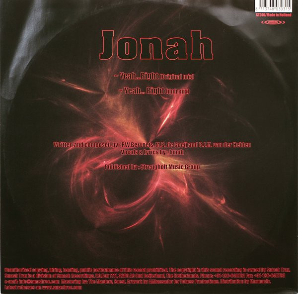 Yeah...Right by Jonah - 12", Netherlands. 2000. Electronic/Trance, Hard House Very Good Plus (VG+) Generic - vinyl For Sale in Nottingham. - 2