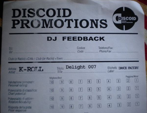 Delight 007 by K-Roll (2) - 12", Promo, W/Lbl, Italy. 0. Electronic/Tribal House Near Mint (NM or M-) Generic - vinyl For Sale in Nottingham. - 2