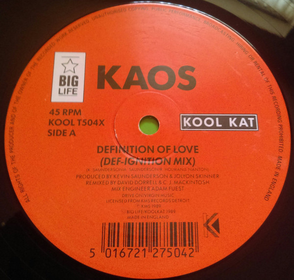 Definition Of Love by Kaos - 12", Promo, UK. 1989. Electronic/House, Techno Very Good (VG) Very Good (VG) - vinyl For Sale in Nottingham. - 3