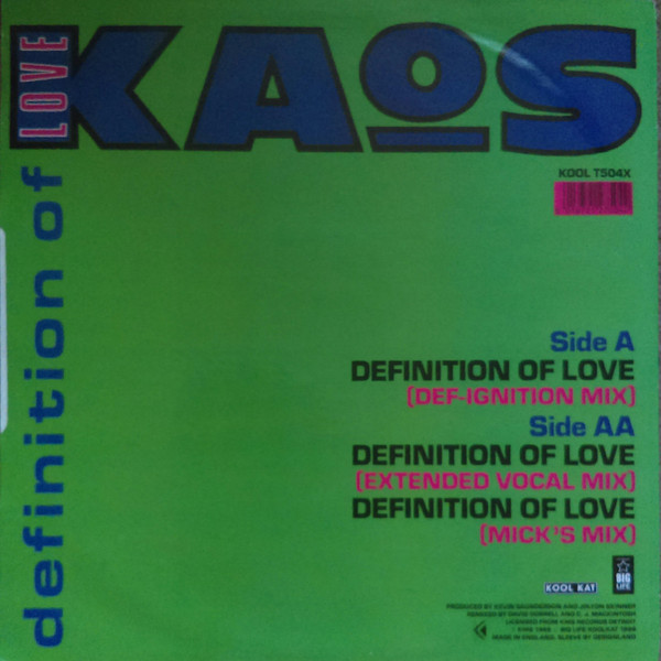 Definition Of Love by Kaos - 12", Promo, UK. 1989. Electronic/House, Techno Very Good (VG) Very Good (VG) - vinyl For Sale in Nottingham. - 2